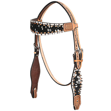 HILASON Western Horse Headstall Breast Collar Hairon Leather Tan